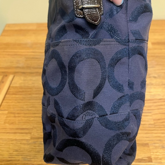 Coach Navy C Logo Shoulder Bag in shimmer canvas - Picture 5 of 16